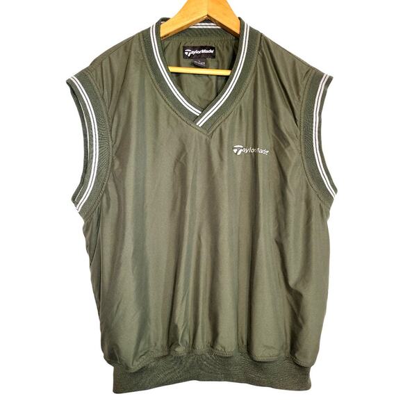 Taylor Made Men's Fully Lined Nylon Windbreaker Vest Green Pockets Macau Large - Picture 1 of 7